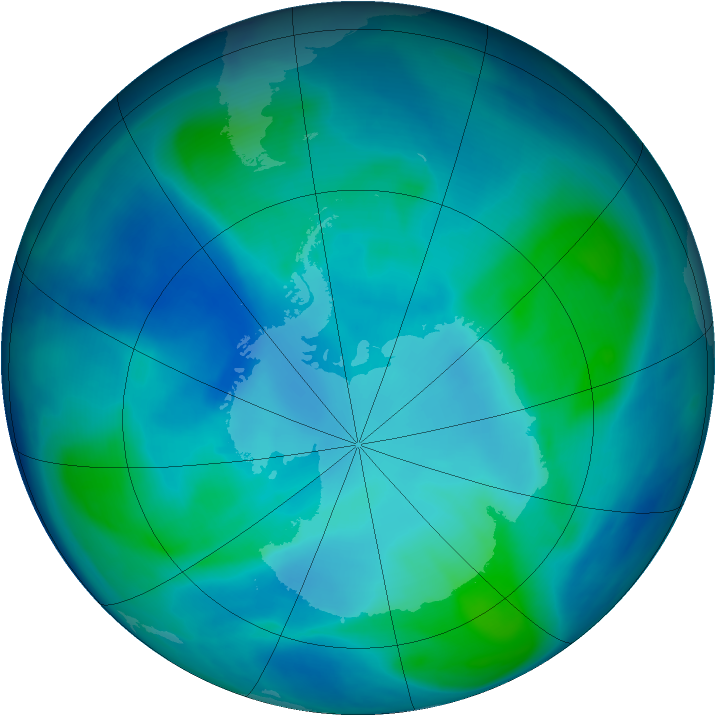 Antarctic ozone map for 14 February 2007